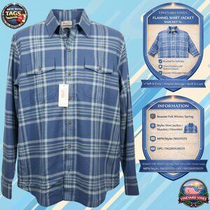Vineyard Vines Whale Flannel Shirt Jacket Seacliff Blue Plaid XL NWT 1W011575